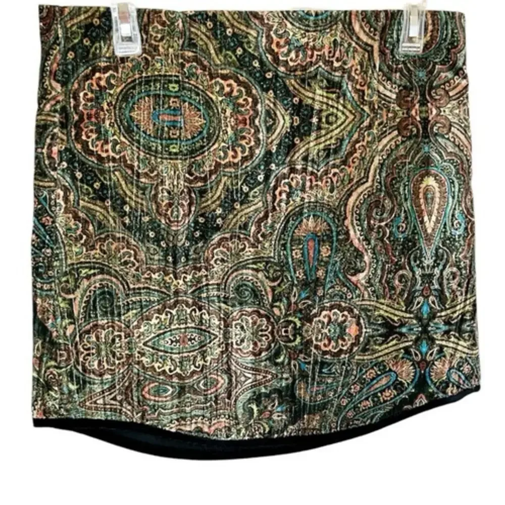 Zara Paisley Velvet Mini Skirt Sz Large L Multicolor Brown Green Blue Short NWT - Picture 2 of 6